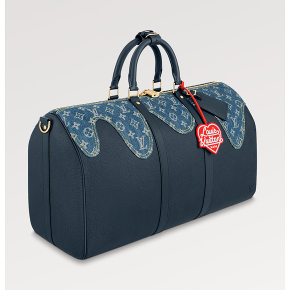 Louis Vuitton Keepall Bandouliere 50 Nigo Blue Denim Drip Monogram Weekend Bag - Picture 5 of 12